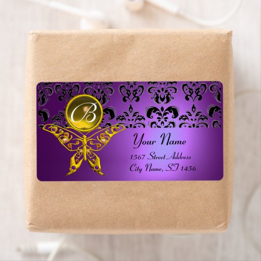 HYPER BUTTERFLY MONOGRAM paarse damask topaz Etiket (Insitu)