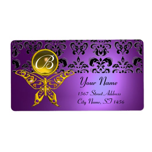 HYPER BUTTERFLY MONOGRAM paarse damask topaz Etiket (Voorkant)