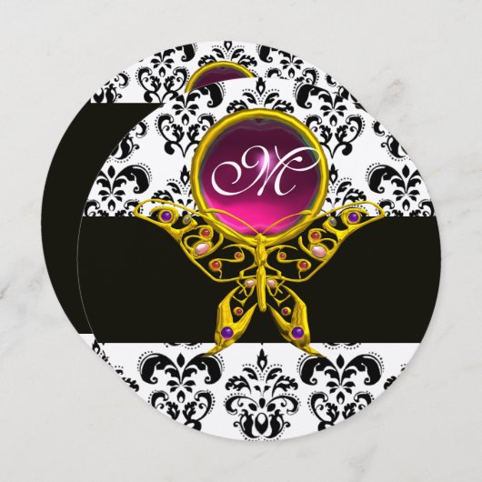 HYPER BUTTERFLY PINK MONOGRAM, zwarte witte vocht Kaart (Voorkant / Achterkant)