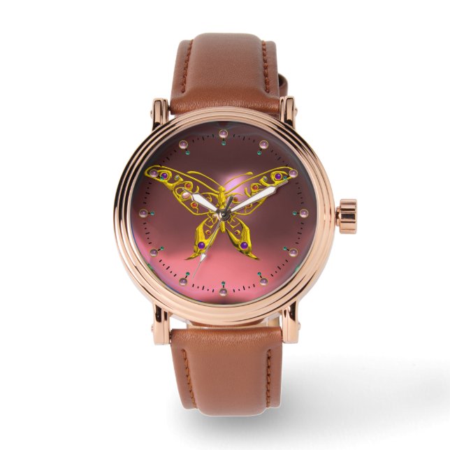 HYPER BUTTERFLY, Roze Amethyst Horloge (Voorkant)