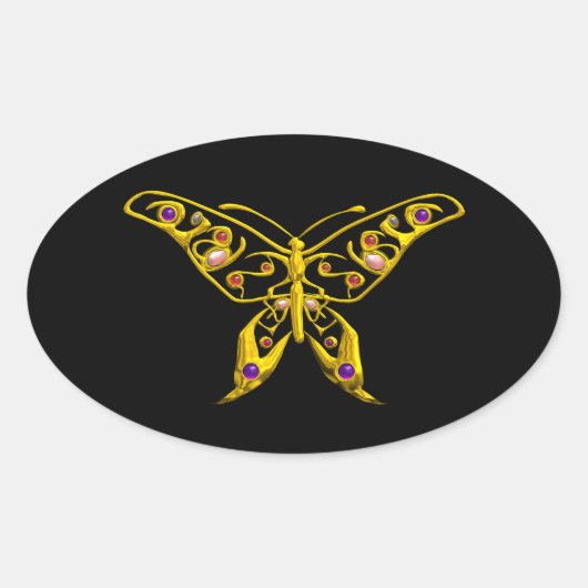 HYPER BUTTERFLY, zwart Ovale Sticker (Voorkant)