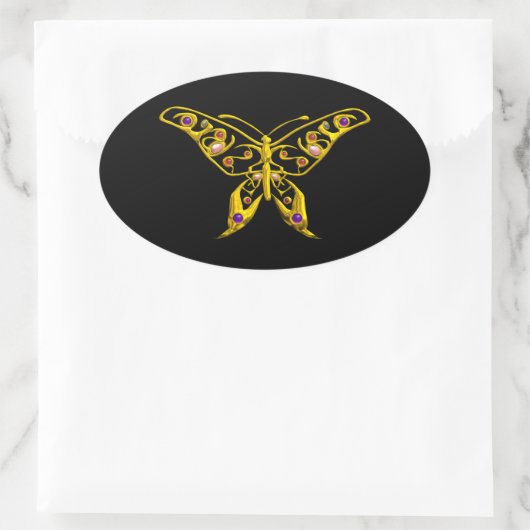 HYPER BUTTERFLY, zwart Ovale Sticker (Tas)