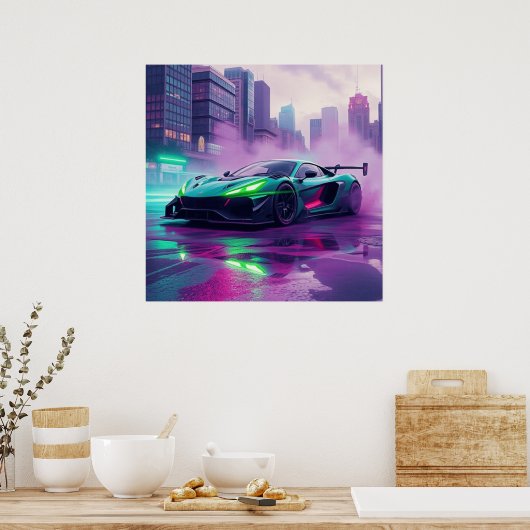 Hyper Car in Neon en Smoke Wall Art Poster (Keuken)