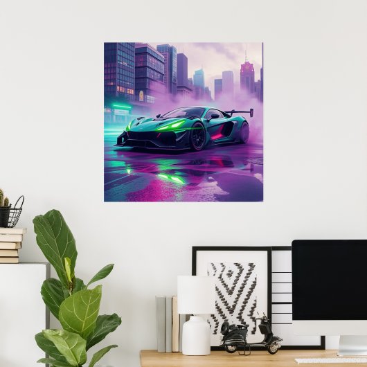 Hyper Car in Neon en Smoke Wall Art Poster (Thuiskantoor)