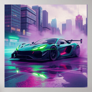 Hyper Car in Neon en Smoke Wall Art Poster