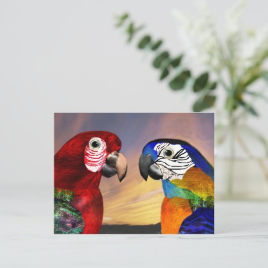 HYPER DELEN / RODE EN BLAUWE ARA BRIEFKAART (Staand voorkant)