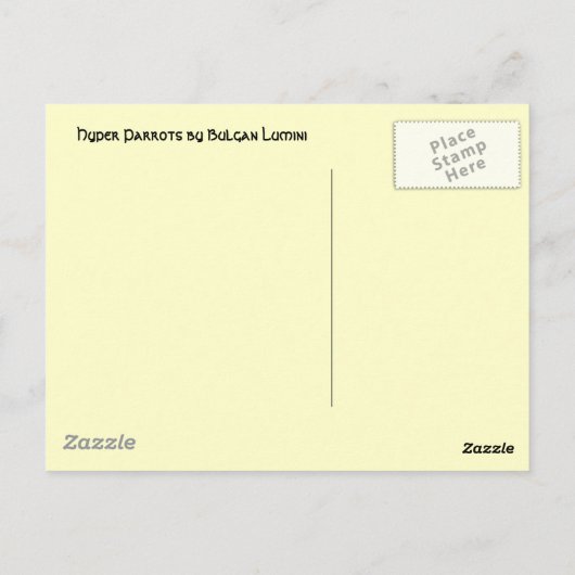 HYPER DELEN / RODE EN BLAUWE ARA BRIEFKAART (Achterkant)