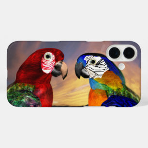 HYPER DELEN/RODE EN BLAUWE ARA iPhone 16 PLUS HOESJE