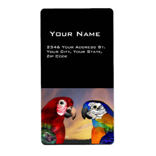 HYPER DELEN / RODE EN BLAUWE ARA ETIKET