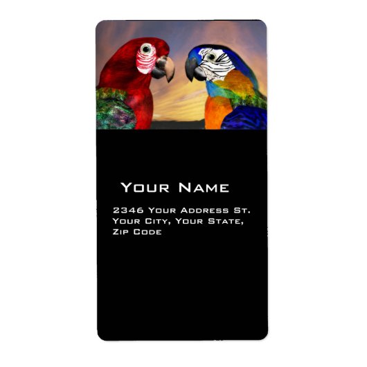 HYPER DELEN / RODE EN BLAUWE ARA ETIKET (Voorkant)