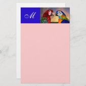 HYPER DELEN / RODE EN BLAUWE ARA MONOGRAM roze Briefpapier (Voorkant / Achterkant)