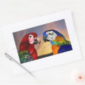 HYPER DELEN / RODE EN BLAUWE ARA RECHTHOEKIGE STICKER (Envelop)