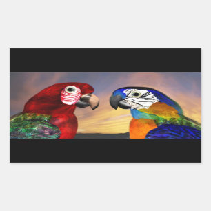 HYPER DELEN / RODE EN BLAUWE ARA RECHTHOEKIGE STICKER