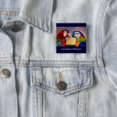 HYPER DELEN / RODE EN BLAUWE ARA VIERKANTE BUTTON 5,1 CM (In situ)