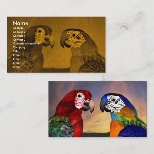 HYPER DELEN / RODE EN BLAUWE ARA VISITEKAARTJE (Voorkant / Achterkant)