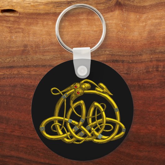 HYPER DRAGON Gold Celtic knoopt in zwart Sleutelhanger (Voorkant)