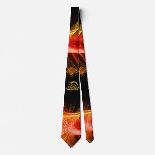 HYPER DRAGON, GOLD CELTIC KNOPT Oranje zwarte ZWir Stropdas (Voorkant)