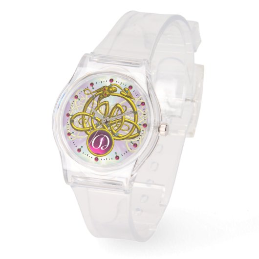 HYPER DRAGON/GOLD CELTIC KNOTS GEMSTONE MONOGRAM HORLOGE (Hoek)