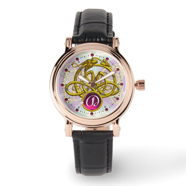 HYPER DRAGON/GOLD CELTIC KNOTS GEMSTONE MONOGRAM HORLOGE (Voorkant)