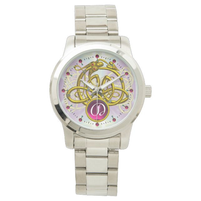 HYPER DRAGON/GOLD CELTIC KNOTS GEMSTONE MONOGRAM HORLOGE (Voorkant)