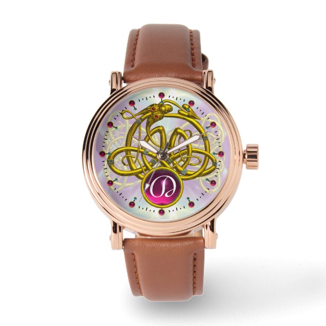 HYPER DRAGON/GOLD CELTIC KNOTS GEMSTONE MONOGRAM HORLOGE (Voorkant)
