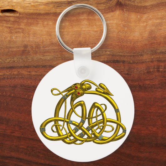 HYPER DRAGON Gold Celtic knots in witte Sleutelhan Sleutelhanger (Voorkant)