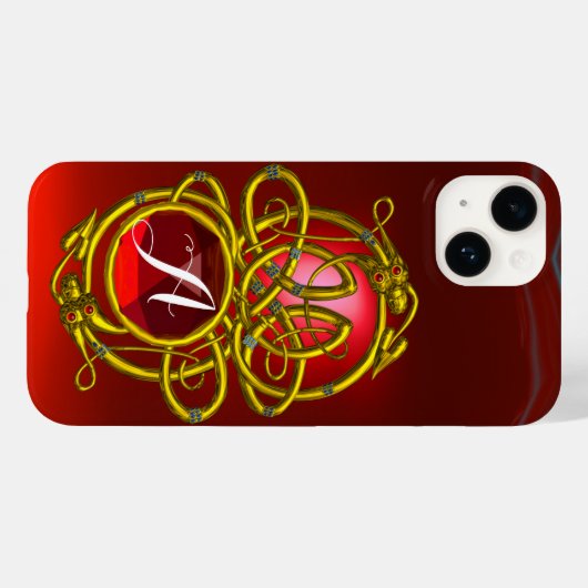 HYPER DRAGONS, GOLD CELTIC KNOPT Red Ruby Monogram Case-Mate iPhone Case (Achterkant (horizontaal))