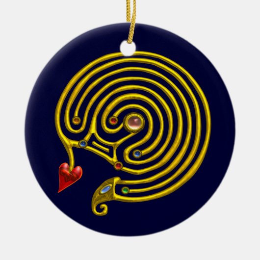 HYPER LABYRINTH wit en blauw Keramisch Ornament (Voorkant)