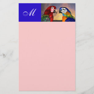 HYPER PAPEGAAIEN / RODE EN BLAUWE ARA  ROZE MONOGR BRIEFPAPIER