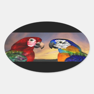 HYPER PAPEGAAIEN / ROOD EN BLAUW ARA ovale Sticker