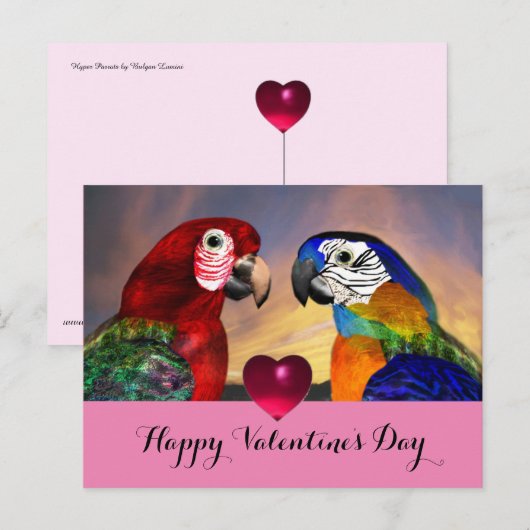 HYPER PAPEGAAIEN, ROODBLAUWE MACAWS Valentijnsdag Feestdagenkaart (Voorkant / Achterkant)