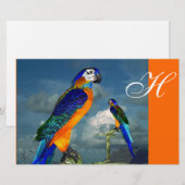 HYPER PARROTS/BLAUWE ARA MONOGRAM, oranje Briefpapier (Voorkant / Achterkant)