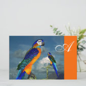 HYPER PARROTS/BLAUWE ARA MONOGRAM, oranje Briefpapier (Staand voorkant)