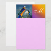HYPER PARROTS/BLUE ARA MONOGRAM, roze Briefpapier (Voorkant / Achterkant)