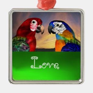 HYPER PARROTS/BLUE EN RED ARA Emerald Love Metalen Ornament