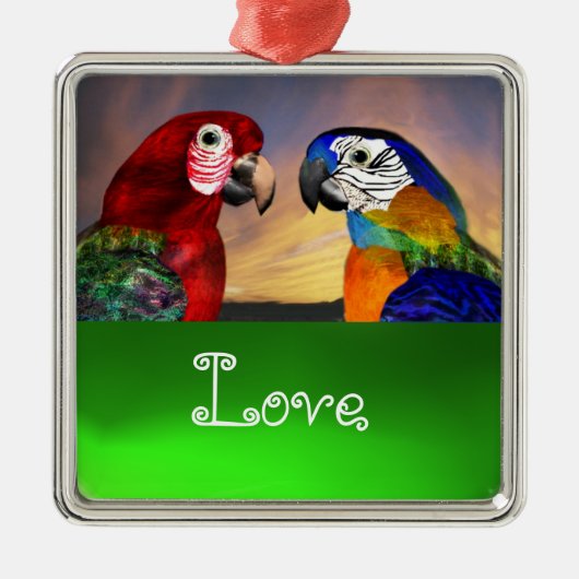 HYPER PARROTS/BLUE EN RED ARA Emerald Love Metalen Ornament (Voorkant)