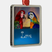 HYPER PARROTS/BLUE EN RED ARA Sapphire Love Metalen Ornament (Rechts)