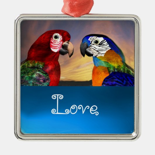 HYPER PARROTS/BLUE EN RED ARA Sapphire Love Metalen Ornament (Voorkant)