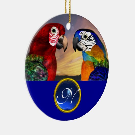 HYPER PARROTS BLUE SAPPHIRE GEM MONOGRAM Love Keramisch Ornament (Rechts)