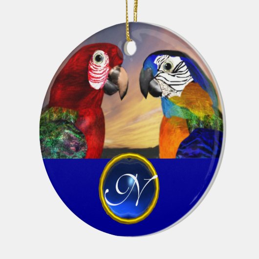 HYPER PARROTS BLUE SAPPHIRE GEM MONOGRAM Love Keramisch Ornament (Links)