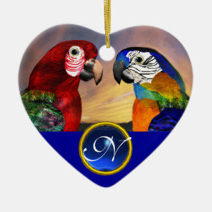 HYPER PARROTS BLUE SAPPHIRE GEM MONOGRAM Love Keramisch Ornament