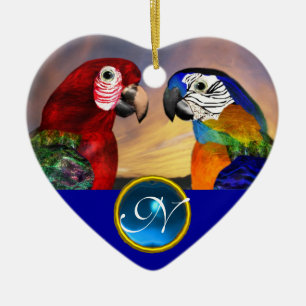 HYPER PARROTS BLUE SAPPHIRE GEM MONOGRAM Love Keramisch Ornament