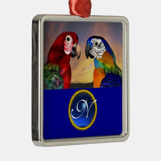 HYPER PARROTS BLUE SAPPHIRE GEM MONOGRAM Love Metalen Ornament (Rechts)