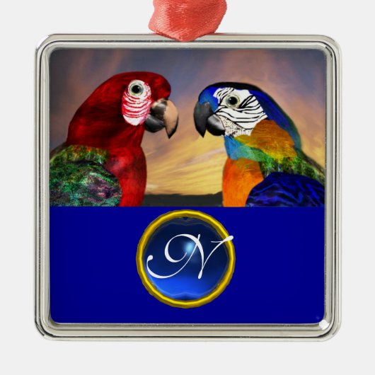 HYPER PARROTS BLUE SAPPHIRE GEM MONOGRAM Love Metalen Ornament (Voorkant)