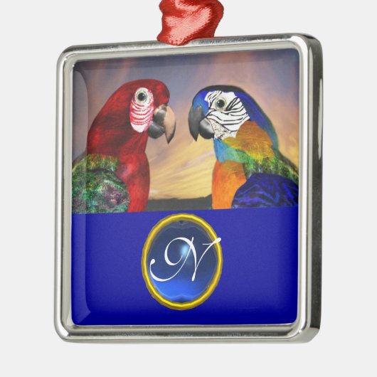 HYPER PARROTS BLUE SAPPHIRE GEM MONOGRAM Love Metalen Ornament (Links)