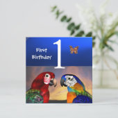 HYPER PARROTS/First Birthday Party Kaart (Staand voorkant)