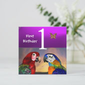 HYPER PARROTS/First Birthday Party Paars Kaart (Staand voorkant)