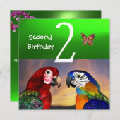 HYPER PARROTS/First Birthday Party (Smaraginggroen Kaart (Voorkant / Achterkant)