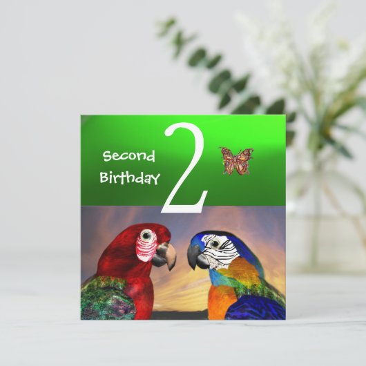HYPER PARROTS/First Birthday Party (Smaraginggroen Kaart (Staand voorkant)