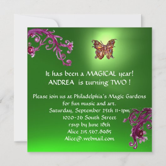 HYPER PARROTS/First Birthday Party (Smaraginggroen Kaart (Achterkant)